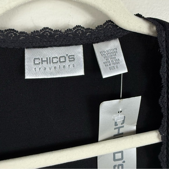 Chico's Cardigan Womens Small Tie Front Lace Trim Long Sleeve Black Top Stretch - Picture 6 of 9
